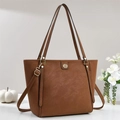 Sac fourre-tout minimaliste en cuir marron à grande capacité avec logo pour femme - Jaune Terre