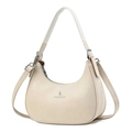 Detail of a creamy white half-moon shoulder bag with zipper and adjustable strap - Off White