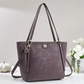 Sac fourre-tout minimaliste gris-violet en similicuir avec logo doré et bandoulière amovible - Violet