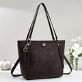 Sac fourre-tout rétro en cuir marron foncé avec bandoulière et logo rond en métal - Café