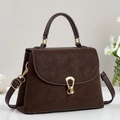 Sac à main en cuir mat marron foncé avec fermoir doré et bandoulière pour femmes - Café