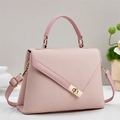 Pink minimalist woven leather handbag for women featuring gold hardware and a top handle - Pink
