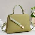 Elegant light green fabric and leather tote bag with gold metal twist lock closure - Green