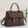 Elegant brown herringbone textured handbag for women with adjustable leather strap - Coffee