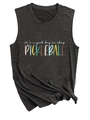 Detail van de donkergrijze mouwloze tanktop met Pickleball-print en decoratieve knoop onder - S / donkergrijs