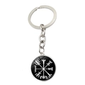 Détail du porte-clés boussole Viking Vegvisir en métal argenté avec motif nordique - Style Rune Contraste Noir Blanc (JY008064-11)