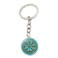 Détail du pendentif boussole viking Vegvísir argenté sur un porte-clés en métal - Style Verre Boussole Bleu Sarcelle (JY008064-9)