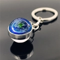 Macro detail of Earth planet glass ball keychain with a polished silver metal ring - Panorama Earth Style (XSWX2275-12)