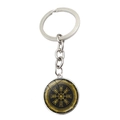 Détail du porte-clés boussole Viking argenté avec symbole Vegvisir doré sur noir - Style Verre Boussole Or Noir (JY008064-7)