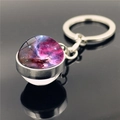 Solar system universe keychain with double-sided glass ball featuring pink nebula galaxy - Pink Purple Nebula Style (XSWX2275-5)