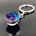 Double-sided solar system nebula glass ball keychain with purple galaxy pattern and silver ring - Dark Blue Galaxy Style (XSWX2275-6)