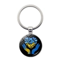 Porte-clés cœur drapeau Ukraine avec papillons bleu et jaune en pendentif de verre - Style Mains Tenant un Cœur Papillon (JY008067-6)