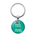 Detailed view of silver key ring with Keep Calm and Make Coffee glass cabochon pendant - Green Coffee Pot Icon Style (JY008095-8)