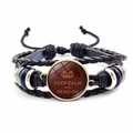 Detail of multi-layer leather bracelet featuring Keep Calm and Read On glass charm - Crown KEEP CALM AND READ ON (JY008098-11)