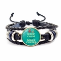 Detail of multi-layer braided leather bracelet with Keep Calm and Make Coffee glass gem - Coffee Pot KEEP CALM and MAKE COFFEE (JY008098-8)
