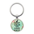 Keep Calm and Love Cats Schlüsselanhänger mit Glas-Cabochon und Blumenmuster - Schwarze Katze Rose Stil (JY008095-2)