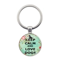 Keep Calm and Love Dogs Schlüsselanhänger mit Vintage-Blumenmuster und Glaskuppel - Love Dogs Blumen Stil (JY008095-3)