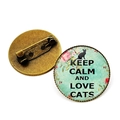 Keep Calm and Love Cats glazen koepelspeld met vintage bronzen afwerking en veiligheidsspeld - Kattenliefhebber Stijl (JY008100-2)