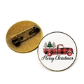 Spilla natalizia vintage con camion scozzese rosso e alberi su badge in metallo tondo - Jy008093-3