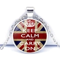 Keep Calm and Carry On necklace featuring Union Jack glass cabochon pendant - British Union Jack Style (JY008111-1)
