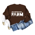 Flat lay of brown Life Is Better On The Farm sweatshirt with jeans and sneakers - Coffee Sweatshirt (White Text Pattern)