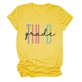 Close-up of vibrant yellow T-shirt with Third Grade letter print and rolled sleeves - Yellow (Black Text)
