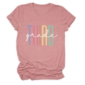 Close-up of THIRD grade colorful artistic lettering on a dusty pink cotton t-shirt - Rose Gold (White Text)