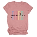Detail of THIRD grade graphic print on dusty rose crew neck short sleeve cotton T-shirt - Rose Gold (Black Text)