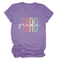 Detail of purple heather t-shirt with THIRD grade print and stylish rolled sleeves - Purple (White Text)