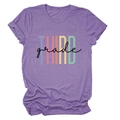 Women's heather purple round neck T-shirt with a colorful THIRD grade graphic print - Purple (Black Text)