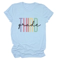 Light blue cotton T-shirt featuring a colorful Third Grade print for a casual summer style - Light Blue (Black Text)