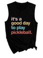 Detail of black pickleball tank top featuring colorful it's a good day to play text - S / Black