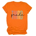 Detail of orange cotton T-shirt with colored THIRD grade printed lettering for school - Orange (Black Text)