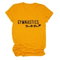 Detail of mustard yellow cotton T-shirt featuring black Gymnastics Mom print and heart - S / Mustard Yellow (Black Text)