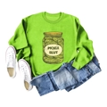 Detailansicht des grünen Pickle Slut Sweatshirts mit Vintage-Grafik und Rundhalsausschnitt - S / Fluoreszierendes Grün