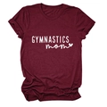 T-shirt maman gymnastique bordeaux chiné avec col rond et manches retroussées - Rouge Vin (Police Blanche)