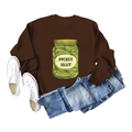 Flachbild-Layout eines braunen Pickle Slut Sweatshirts mit Print, Jeans und Schuhen - S / Kaffeebraun