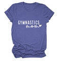 T-shirt violet Gymnastics Mom pour femme, haut décontracté en coton à col rond doux - Bleu Rétro (Police Blanche)