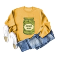 Flat lay of yellow Pickle Slut sweatshirt with denim shorts and white canvas sneakers - S / Yellow