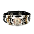 Keep Calm and Wonder On black braided leather multilayer bracelet with metal beads - Wonder On Style (JY008105-12)
