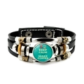 Detail of multi-layer leather bracelet with Keep Calm and Make Coffee charm and metal beads - Make Coffee Style (JY008105-8)