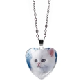 Dettaglio di una collana con ciondolo a gatto a forma di cuore e cupola di vetro - Gattino Su Sfondo Blu Chiaro (JY008167-17)