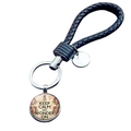Keep Calm and Wonder On keychain with black braided leather rope and glass floral pendant - Wonder On(JY008104-12)