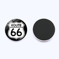 Set of two Route 66 glass fridge magnets showing front design and magnetic back - Classic Black and White Sign Style (JY008192-12)