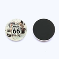 Detailed front and back view of a 25mm Route 66 glass fridge magnet with magnetic backing - Retro Highway Car Style (JY008192-6)