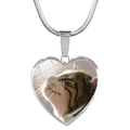 Silberne Herz-Halskette mit süßem Getigerte Katze Foto und feiner Schlangenkette für Damen - Tabby Cat Close-Up Style (JY008168-13)