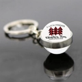 Close-up of silver Christmas keychain with buffalo plaid trees and mirror reflection - Farm Fresh Christmas Trees (JY008175-10)