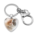 Cute heart-shaped cat photo keychain with polished silver metal and glass dome pendant - Tricolor Persian Cat Portrait(JY008169-7)
