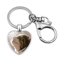 Cute heart-shaped silver keychain featuring a tabby cat photo charm on a white background - Tabby Cat Close-up(JY008169-13)