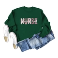 Mise à plat d'un sweat-shirt vert foncé avec imprimé NURSE et jeans pour un look décontracté - S / Vert Foncé (Motif Blanc)